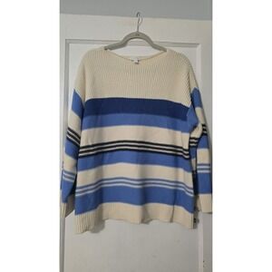 Charter Club Striped Button-Trim Heavy Knit Sweater Relaxed Blue Regular XL